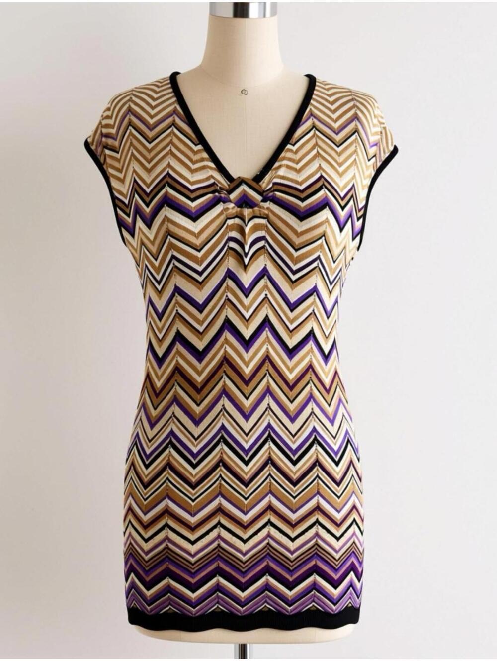 Cache Women's Medium Chevron Pattern Knit Top with Metallic